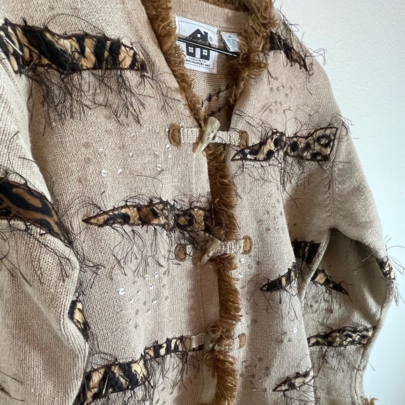 Vintage StoryBook Knits Cotton/Ramie Leopard Detail Sweater Cardigan Size M - Picture 3 of 9
